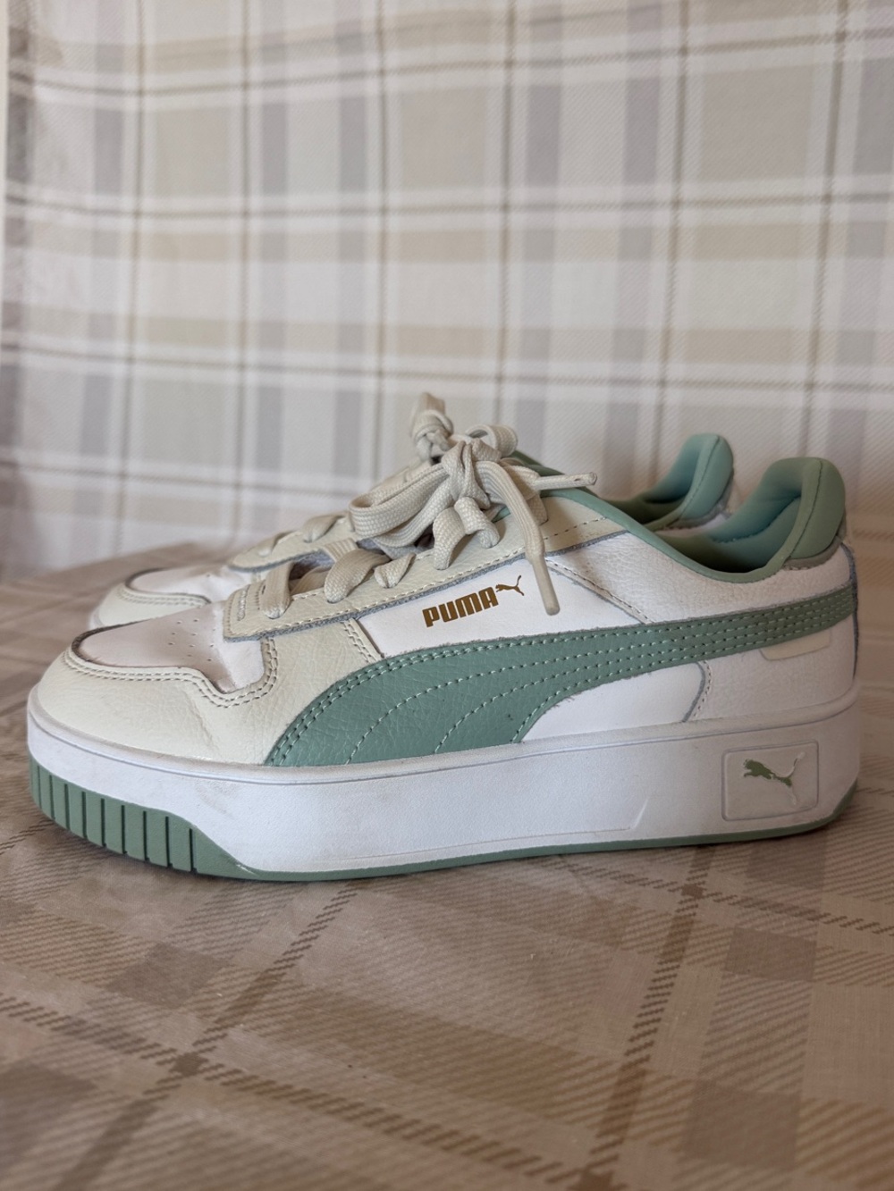 Puma Youth Girl’s Platform Sneaker in White & Sage Green